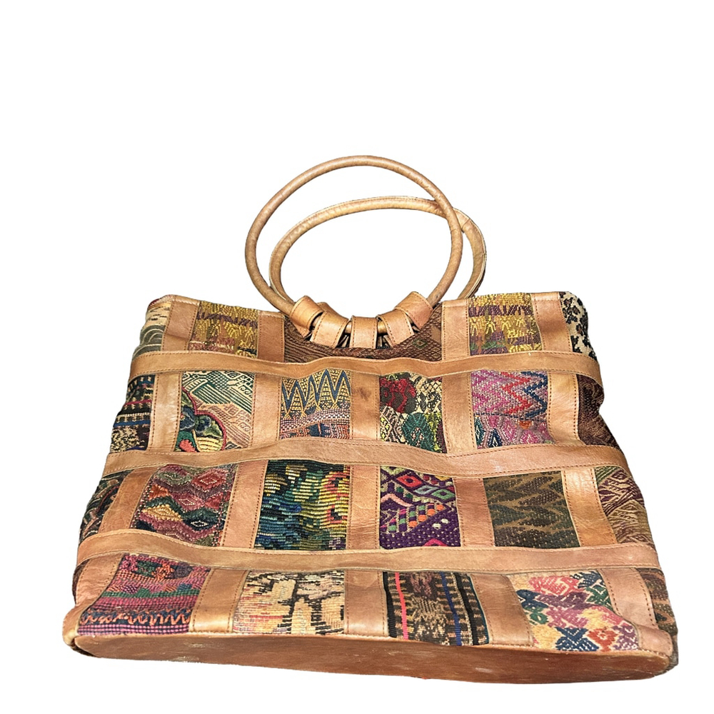 Hiptipico Leather Cotton Woven Boho Bag - Picture 2 of 7